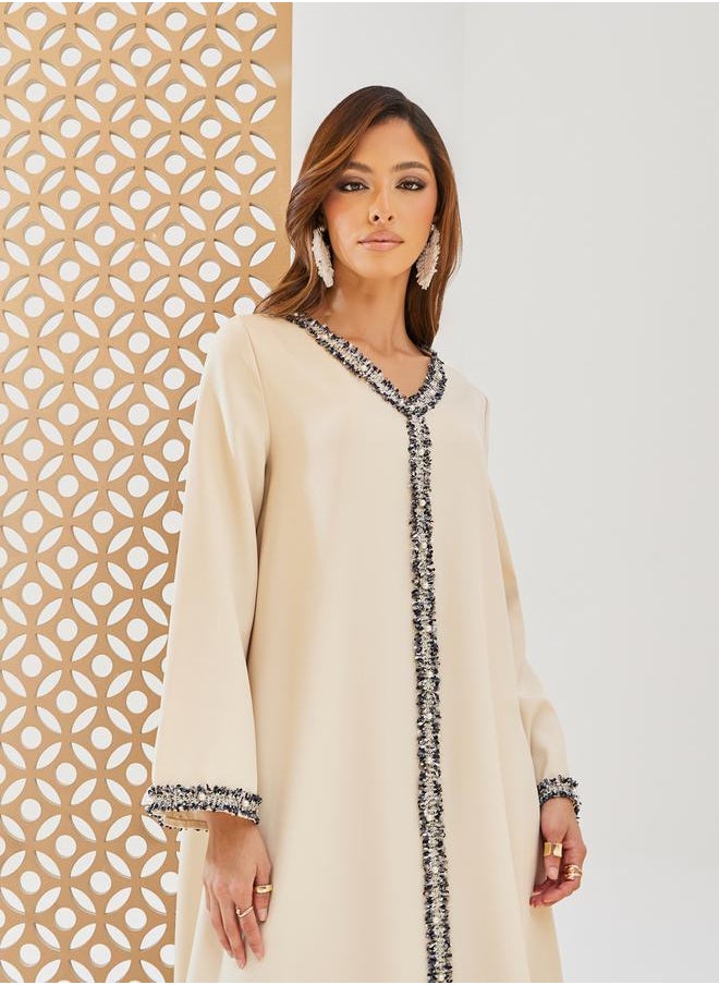 Solid Tweed Lace Detail A-Line Jalabiya