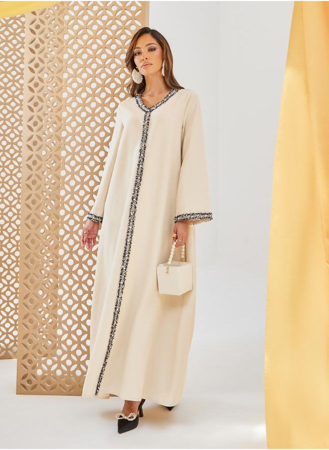 Solid Tweed Lace Detail A-Line Jalabiya