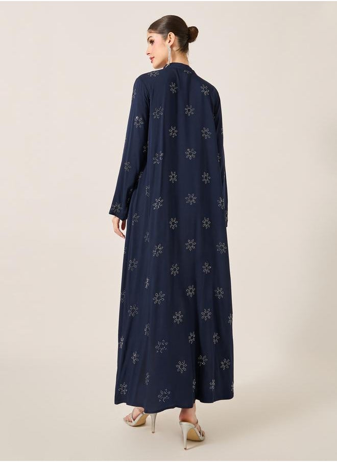 Embellished Stand Collar Waist Tie-Up Jalabyia