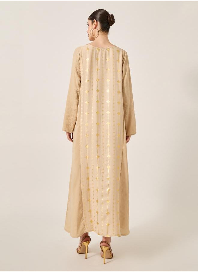 Foil Print Notch Neck A-Line Jalabiya
