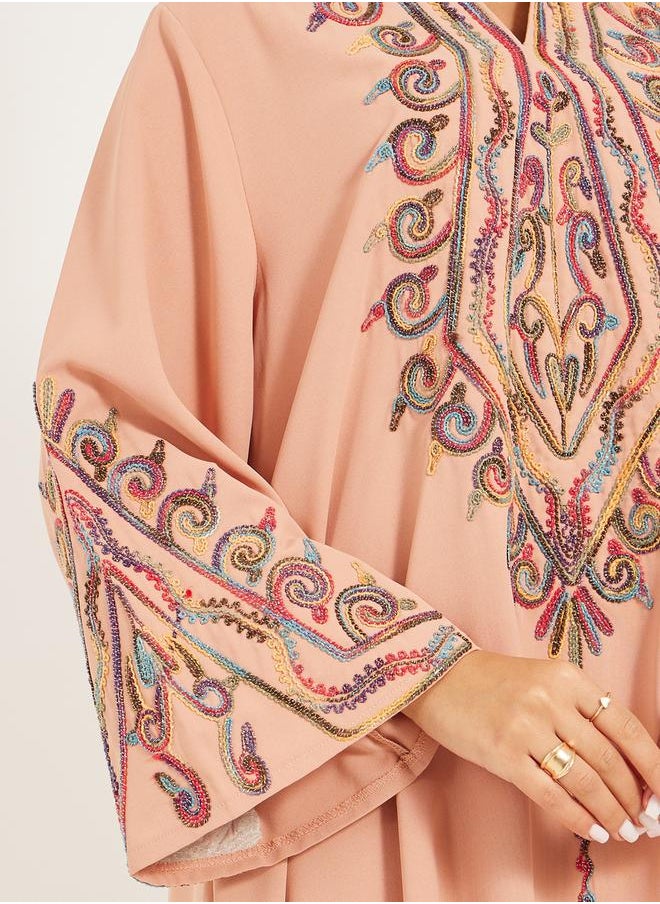 Embroidered Stand Collar A-Line Jalabiya