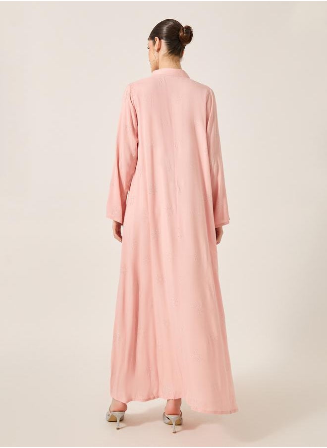 Embellished Stand Collar Waist Tie-Up Jalabyia