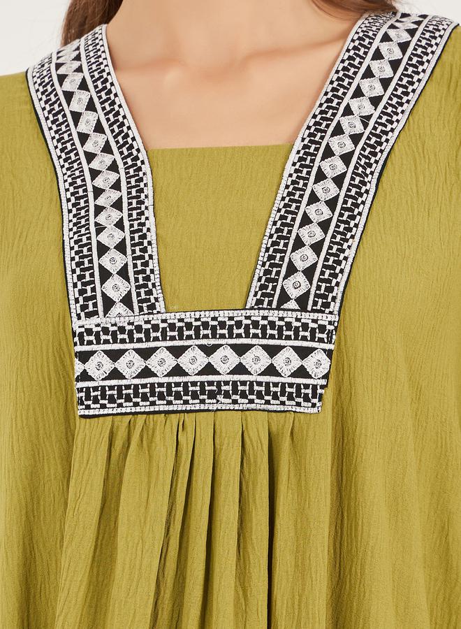 Embroidered Gathered A-Line Jalabiya