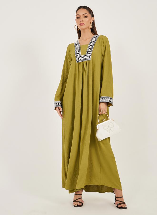 Embroidered Gathered A-Line Jalabiya
