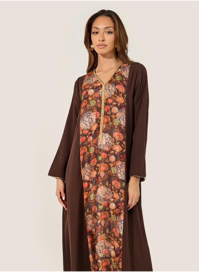 Floral Printed Panel A-Line Jalabyia