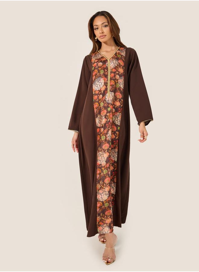Floral Printed Panel A-Line Jalabyia