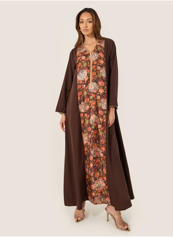 Floral Printed Panel A-Line Jalabyia