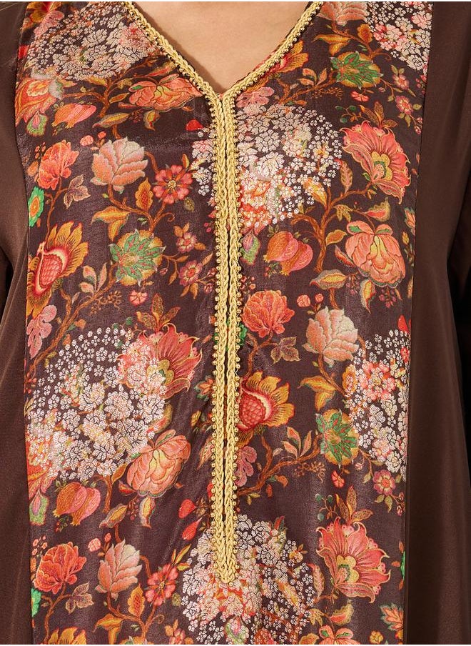 Floral Printed Panel A-Line Jalabyia