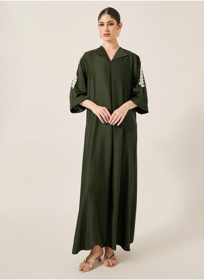 Lace Detail Embroidered A-Line Belted Jalabyia