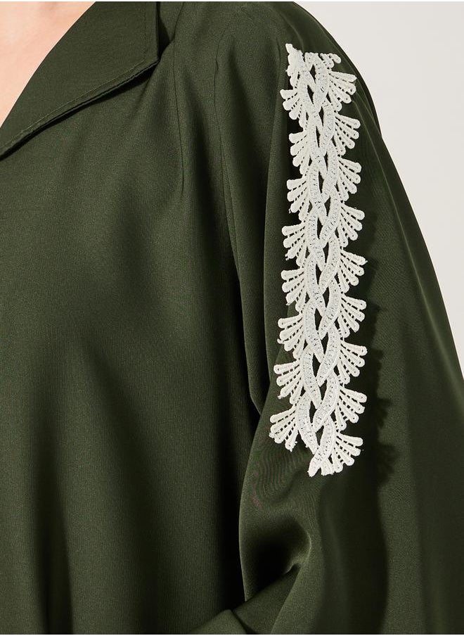 Lace Detail Embroidered A-Line Belted Jalabyia