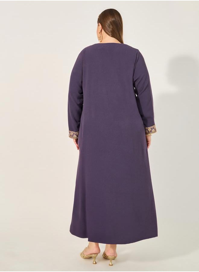 Embroidered Round Neck A-Line Jalabyia