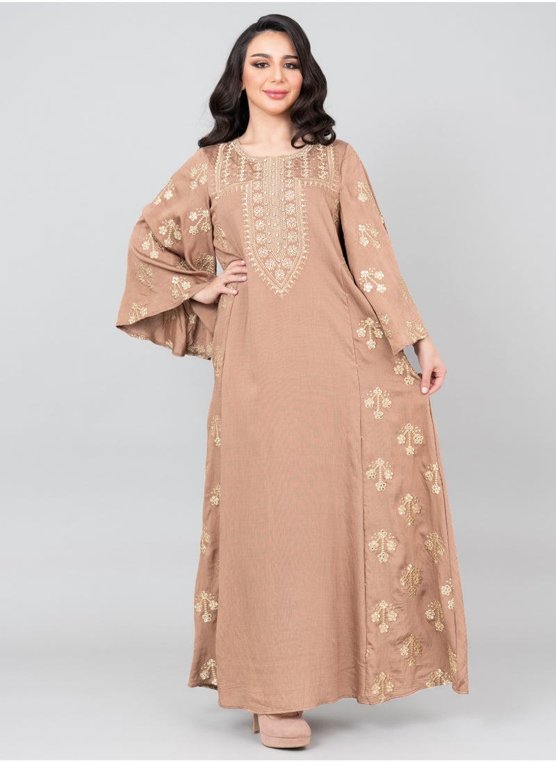 Radiant Embroidered Jalabiya IK1019 Brown