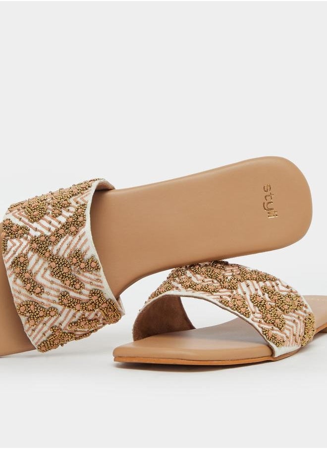 Embellished Flat Slip-On Sandals