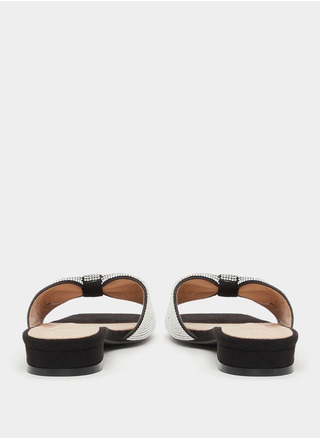 Styli Embellished Ribbon Flat Sandals