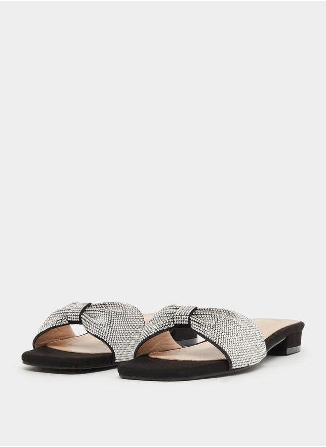 Styli Embellished Ribbon Flat Sandals