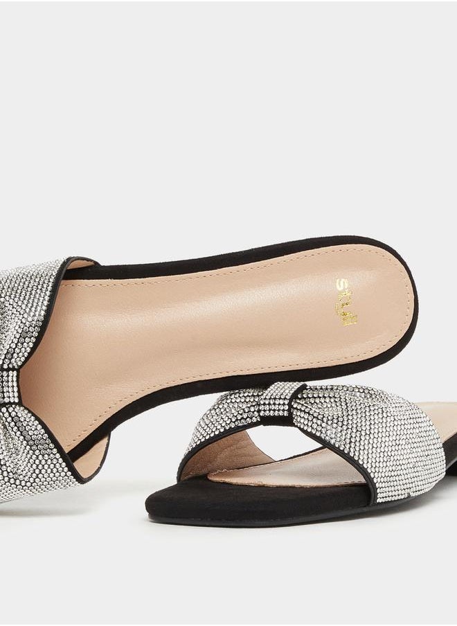 Styli Embellished Ribbon Flat Sandals