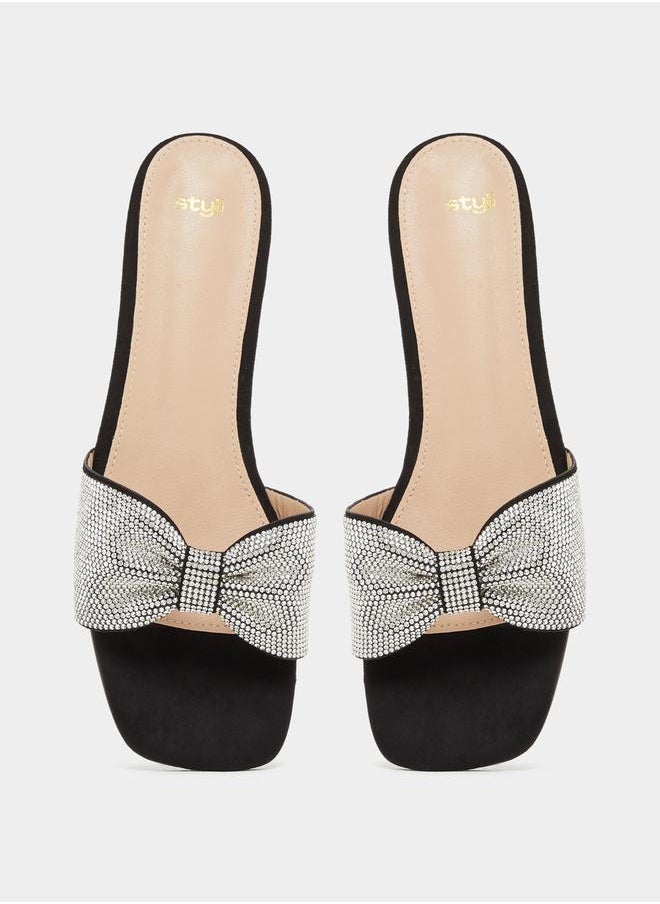 Styli Embellished Ribbon Flat Sandals