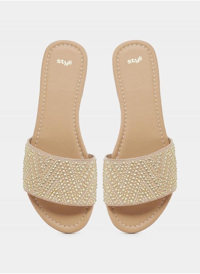 Embellished Slip-On Flat Sandals