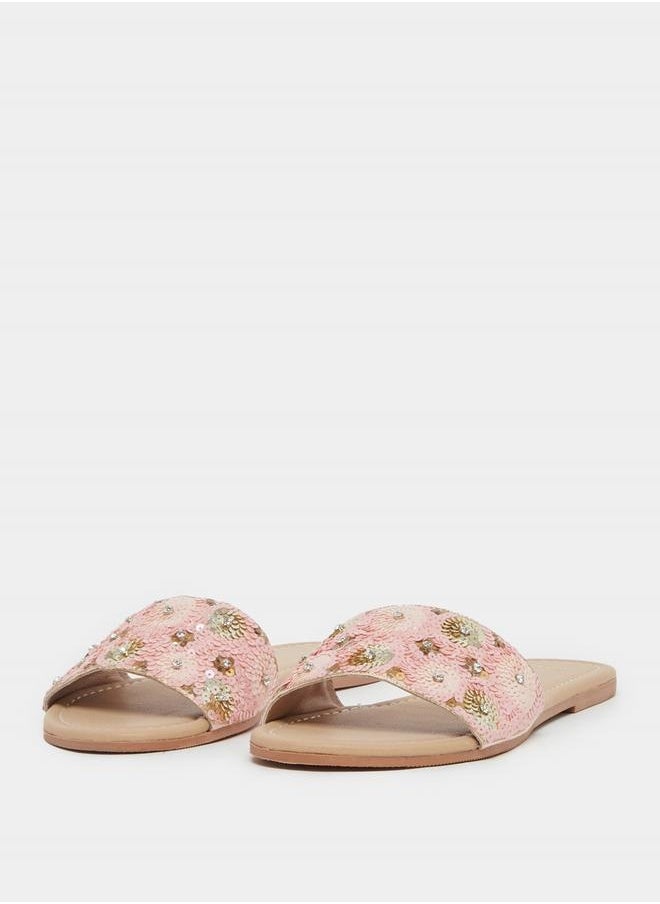 Embellished Sequins Flat Sandals