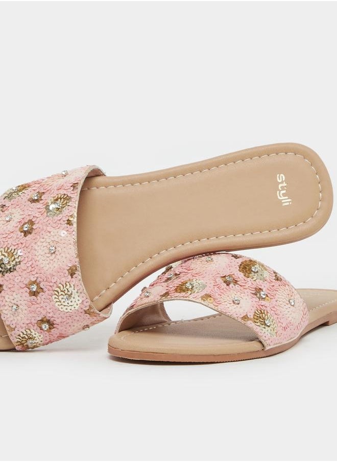 Embellished Sequins Flat Sandals