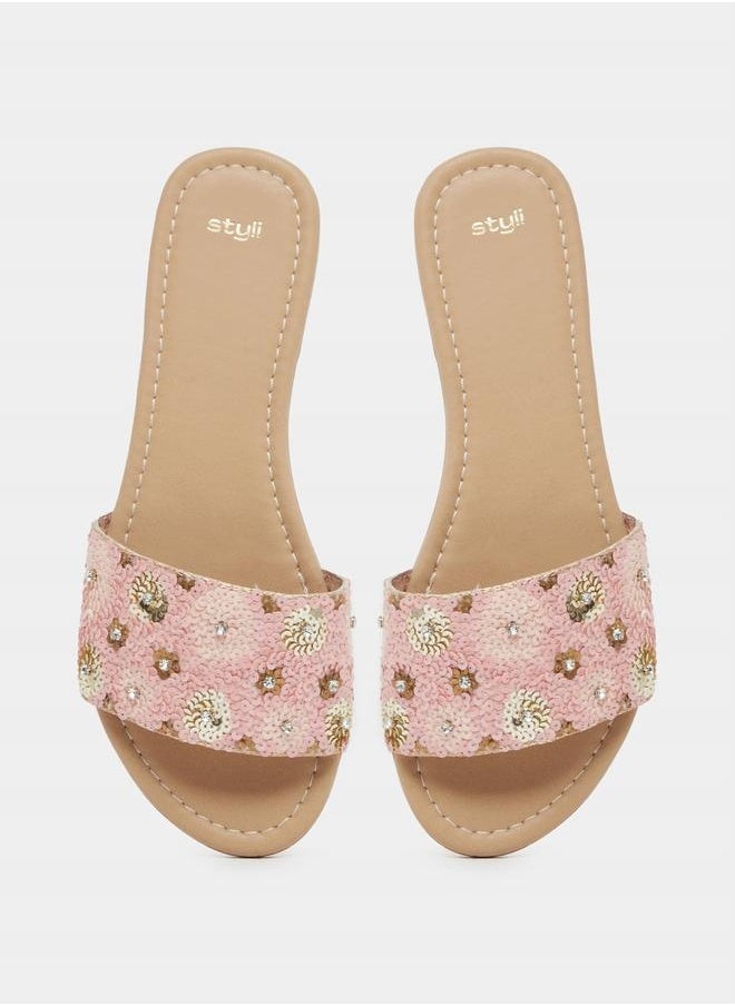 Embellished Sequins Flat Sandals