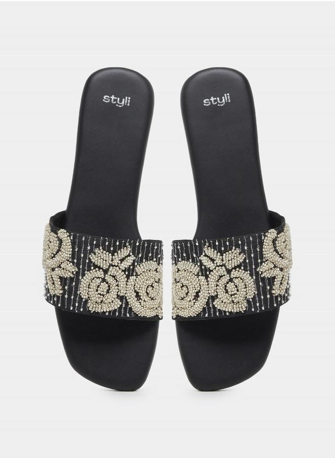 Embellished Slip-On Flat Sandals