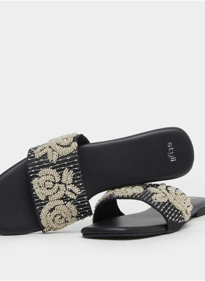Embellished Slip-On Flat Sandals