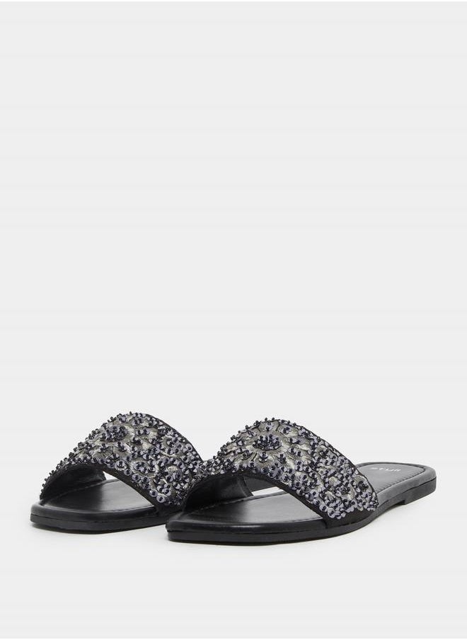 Embellished Sequins Flat Sandals
