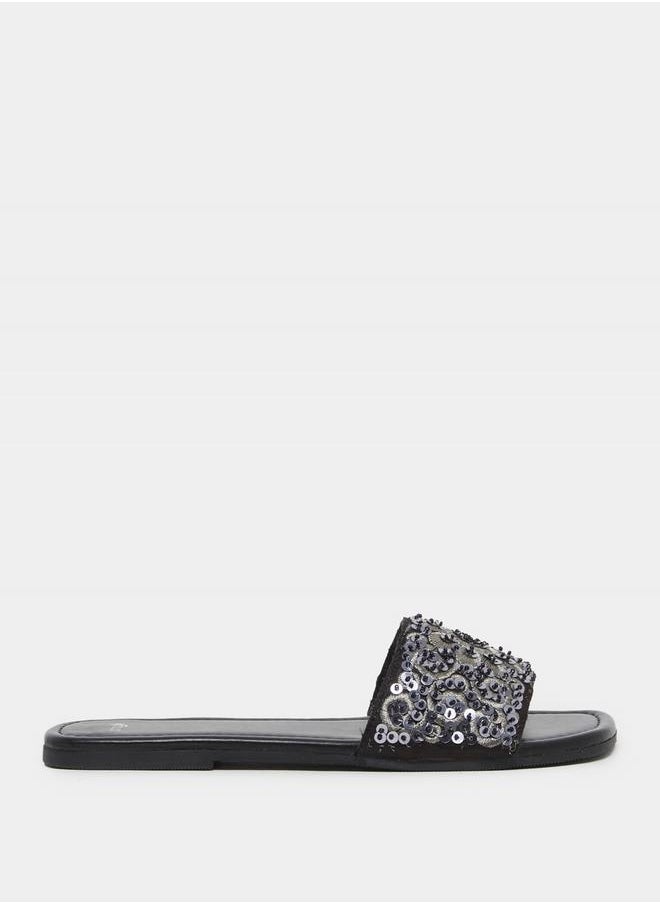 Embellished Sequins Flat Sandals
