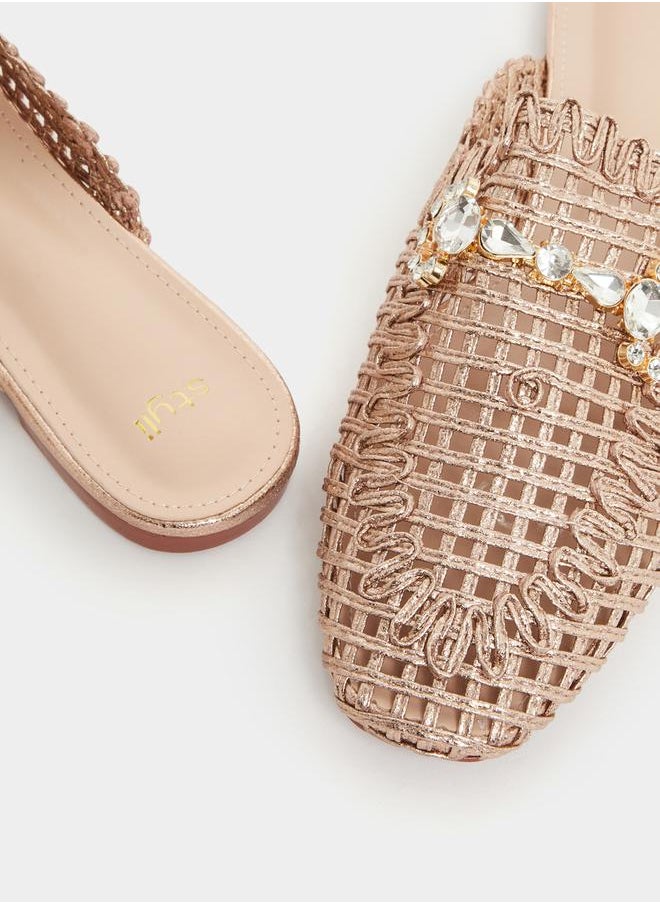 Textured Woven Pointed Toe Mules