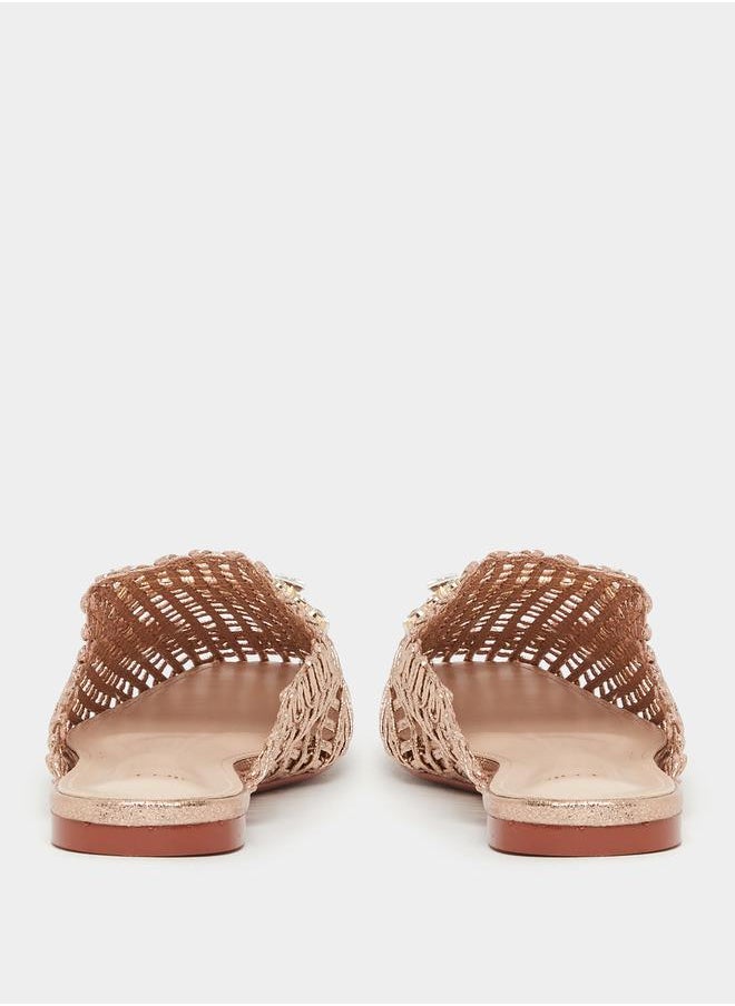 Textured Woven Pointed Toe Mules