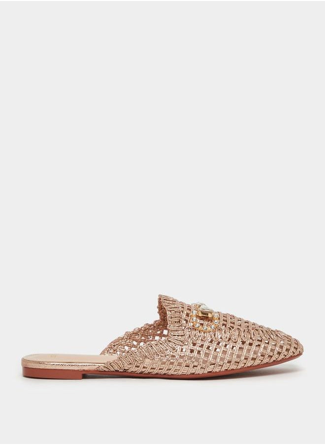 Textured Woven Pointed Toe Mules