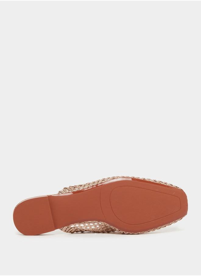 Textured Woven Pointed Toe Mules