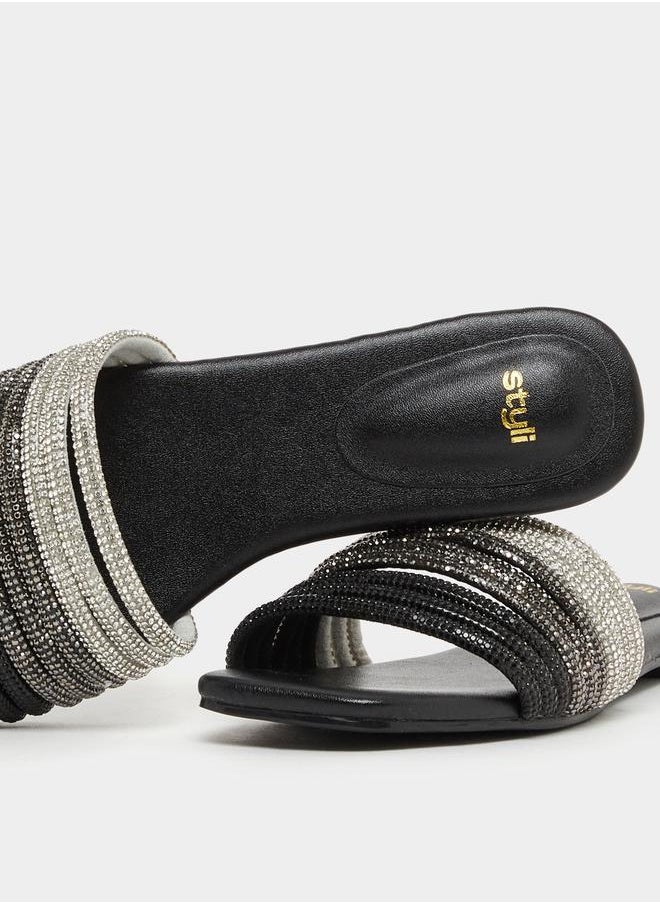 Embellished Multi Strap Flat Sandals