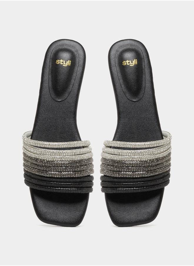 Embellished Multi Strap Flat Sandals
