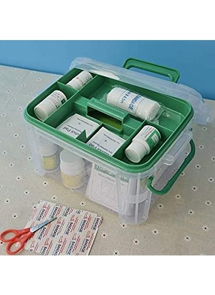 dhavl Portable Square Emergency Medical Kit Medicine Organizer Storage Container First Aid Box with Locking Lid Carry Handle Useful for Home Camping Travel Domestic