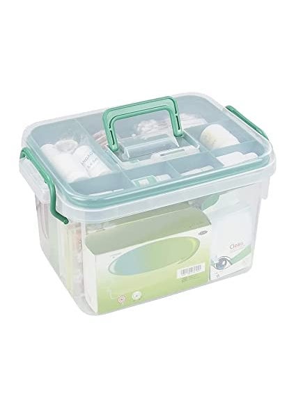 dhavl Portable Square Emergency Medical Kit Medicine Organizer Storage Container First Aid Box with Locking Lid Carry Handle Useful for Home Camping Travel Domestic