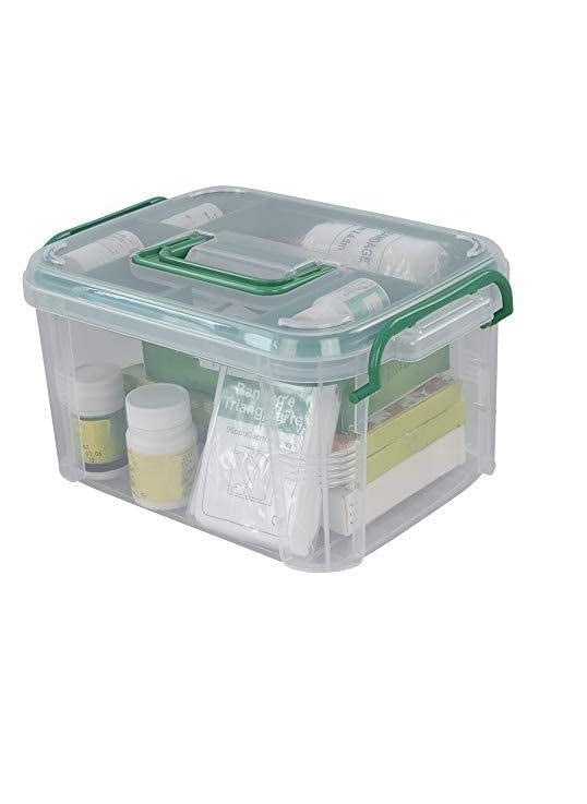 dhavl Portable Square Emergency Medical Kit Medicine Organizer Storage Container First Aid Box with Locking Lid Carry Handle Useful for Home Camping Travel Domestic