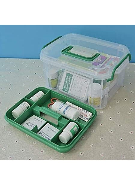 myps Plastic Transparent Portable Emergency Medical Kit for Medicine storage box First Aid kit box with Locking Lid Carry Handle