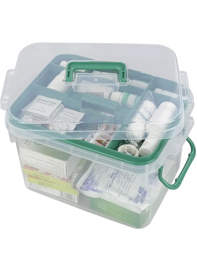 myps Plastic Transparent Portable Emergency Medical Kit for Medicine storage box First Aid kit box with Locking Lid Carry Handle