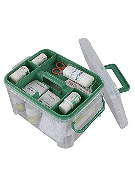 myps Plastic Transparent Portable Emergency Medical Kit for Medicine storage box First Aid kit box with Locking Lid Carry Handle