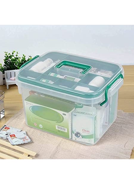 myps Plastic Transparent Portable Emergency Medical Kit for Medicine storage box First Aid kit box with Locking Lid Carry Handle