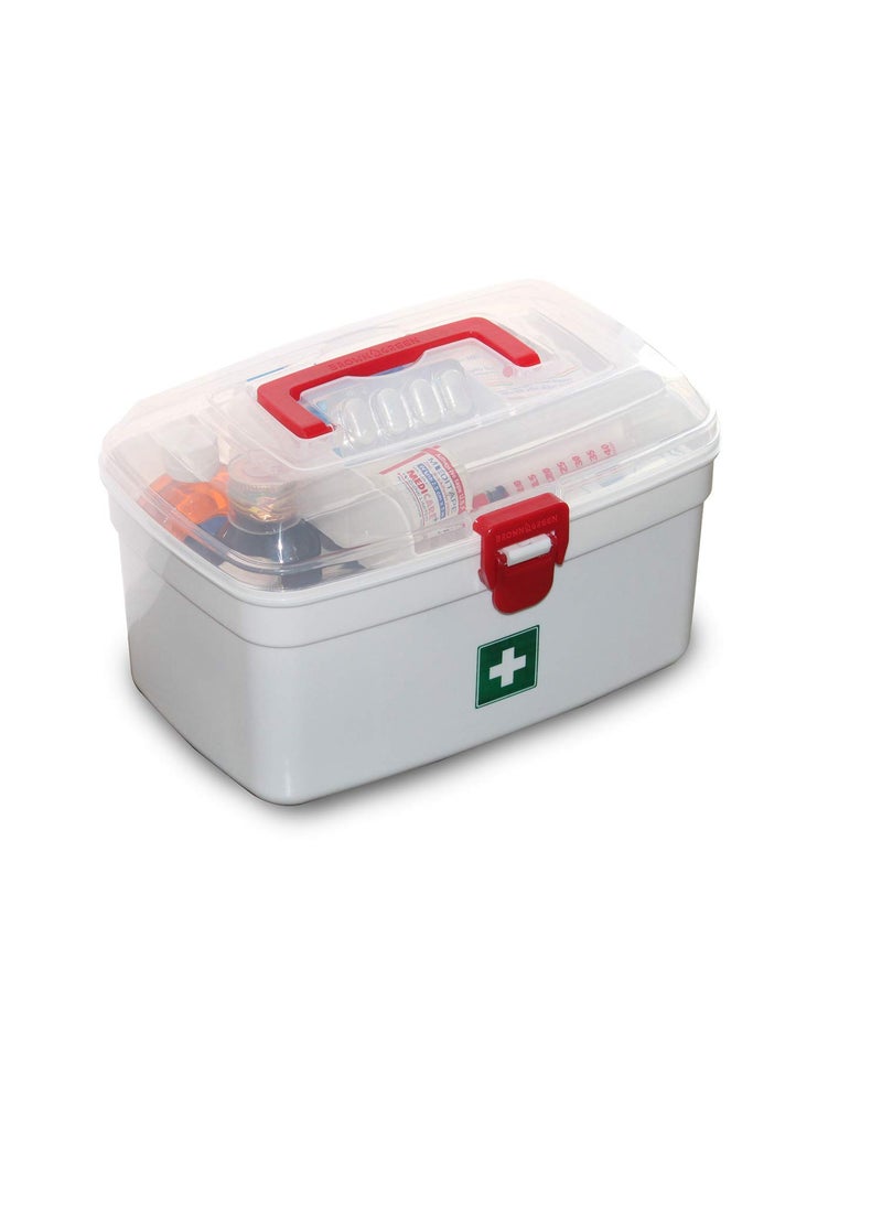 HARIVAR MART Portable Rectangular Emergency Medicine Storage Box First Aid Kit with Detachable Tray and Lid and Handle Multicolour 235 x 153 x 14 cm