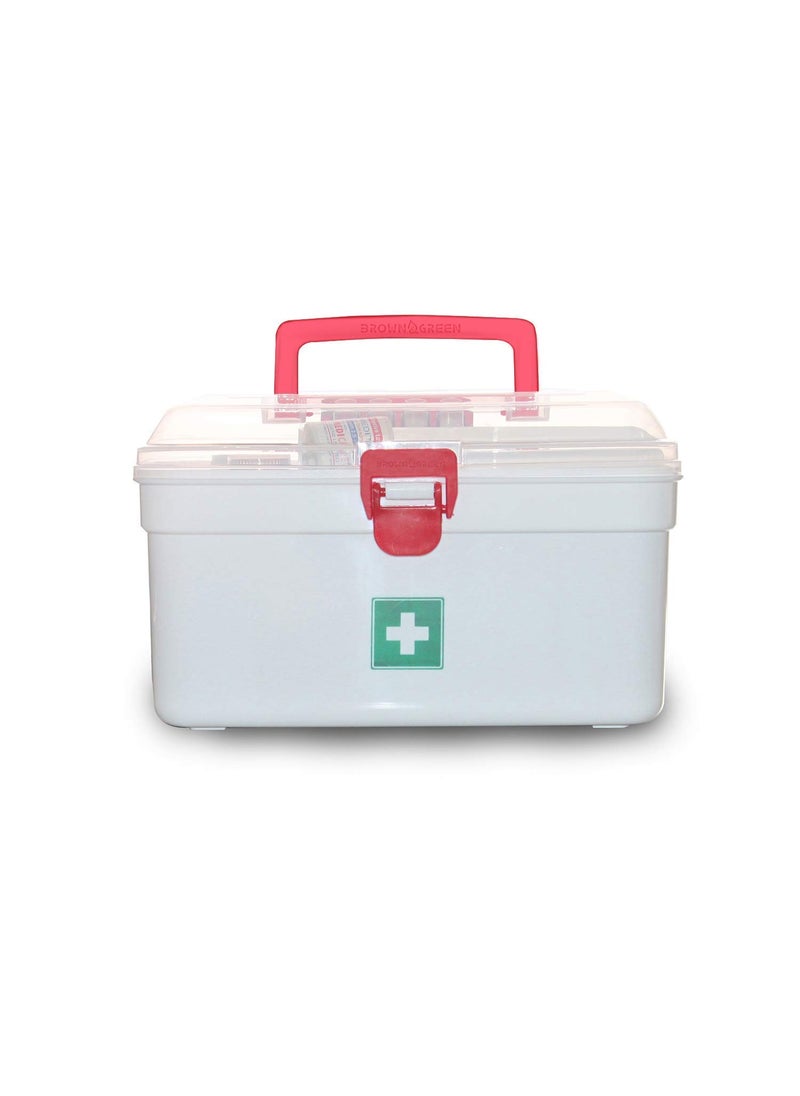 HARIVAR MART Portable Rectangular Emergency Medicine Storage Box First Aid Kit with Detachable Tray and Lid and Handle Multicolour 235 x 153 x 14 cm