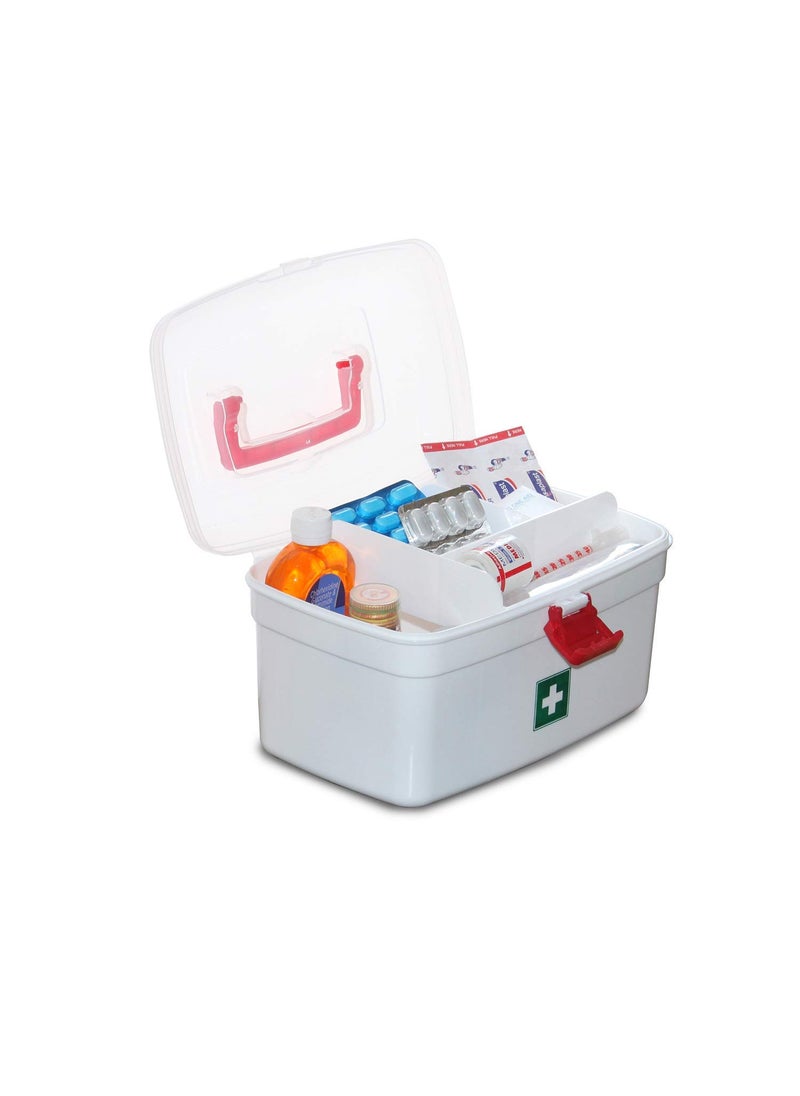 HARIVAR MART Portable Rectangular Emergency Medicine Storage Box First Aid Kit with Detachable Tray and Lid and Handle Multicolour 235 x 153 x 14 cm