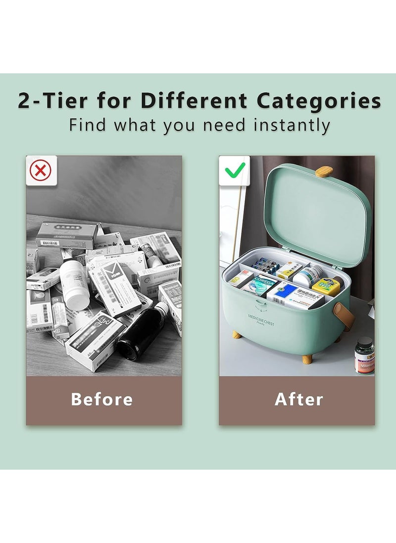LEVGRY Medicine Storage Box Oval Medicine Box Organizer Storage Plastic First Aid Container Bin with Removable Tray and Portable Handle Family Emergency Medicine Kit Case Organizer for Office