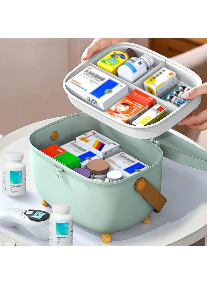 LEVGRY Medicine Storage Box Oval Medicine Box Organizer Storage Plastic First Aid Container Bin with Removable Tray and Portable Handle Family Emergency Medicine Kit Case Organizer for Office