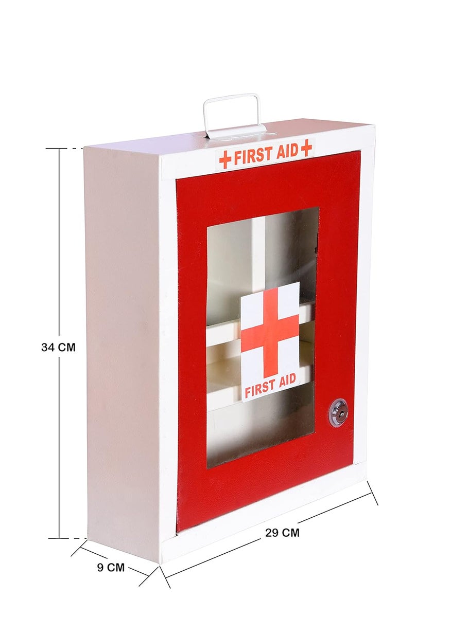 Sanmark First Aid Kit Box Emergency Medical Box Heavy Metal With Wall Mount And Handle For School Office Home Shops Cinema Hall Red Ivory