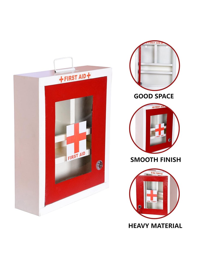 Sanmark First Aid Kit Box Emergency Medical Box Heavy Metal With Wall Mount And Handle For School Office Home Shops Cinema Hall Red Ivory