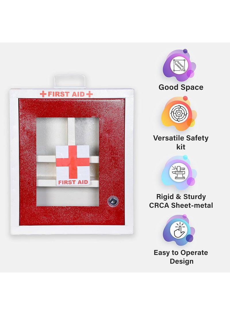 Sanmark First Aid Kit Box Emergency Medical Box Heavy Metal With Wall Mount And Handle For School Office Home Shops Cinema Hall Red Ivory